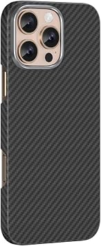 iPhone 16 Pro ile Uyumlu K l f, MagSafe  arj  zellikli, Aramid Karbon Fiber Kevlar, 0,5mm S per  nce, Bronz