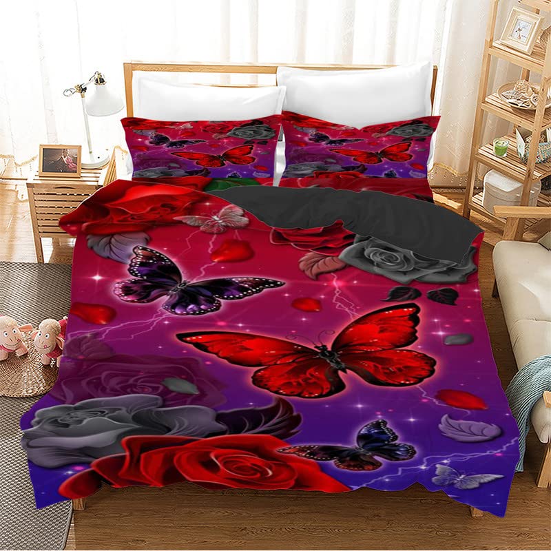 Parure de lit 160x200 violette avec papillons pour chambre d'enfant et ado