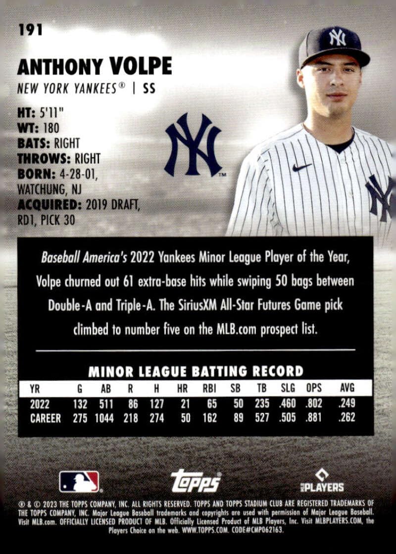 Amazon.com: Anthony Volpe RC 2023 Topps Stadium Club #191 ROOKIE 