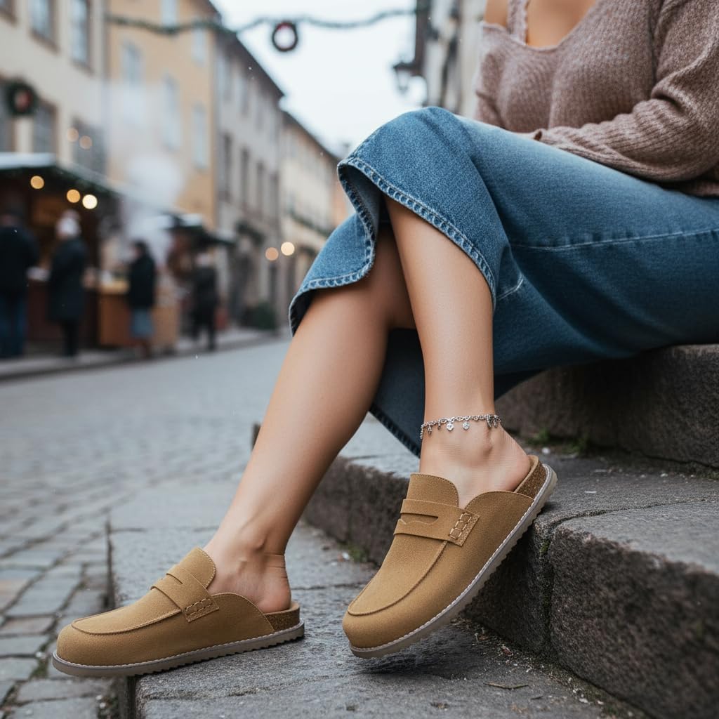 CUSHIONAIRE Zola Women’s Penny Clog Mule – Suede Slip-On with Memory Foam, Cork Footbed & Flexible Outsole - Image 5