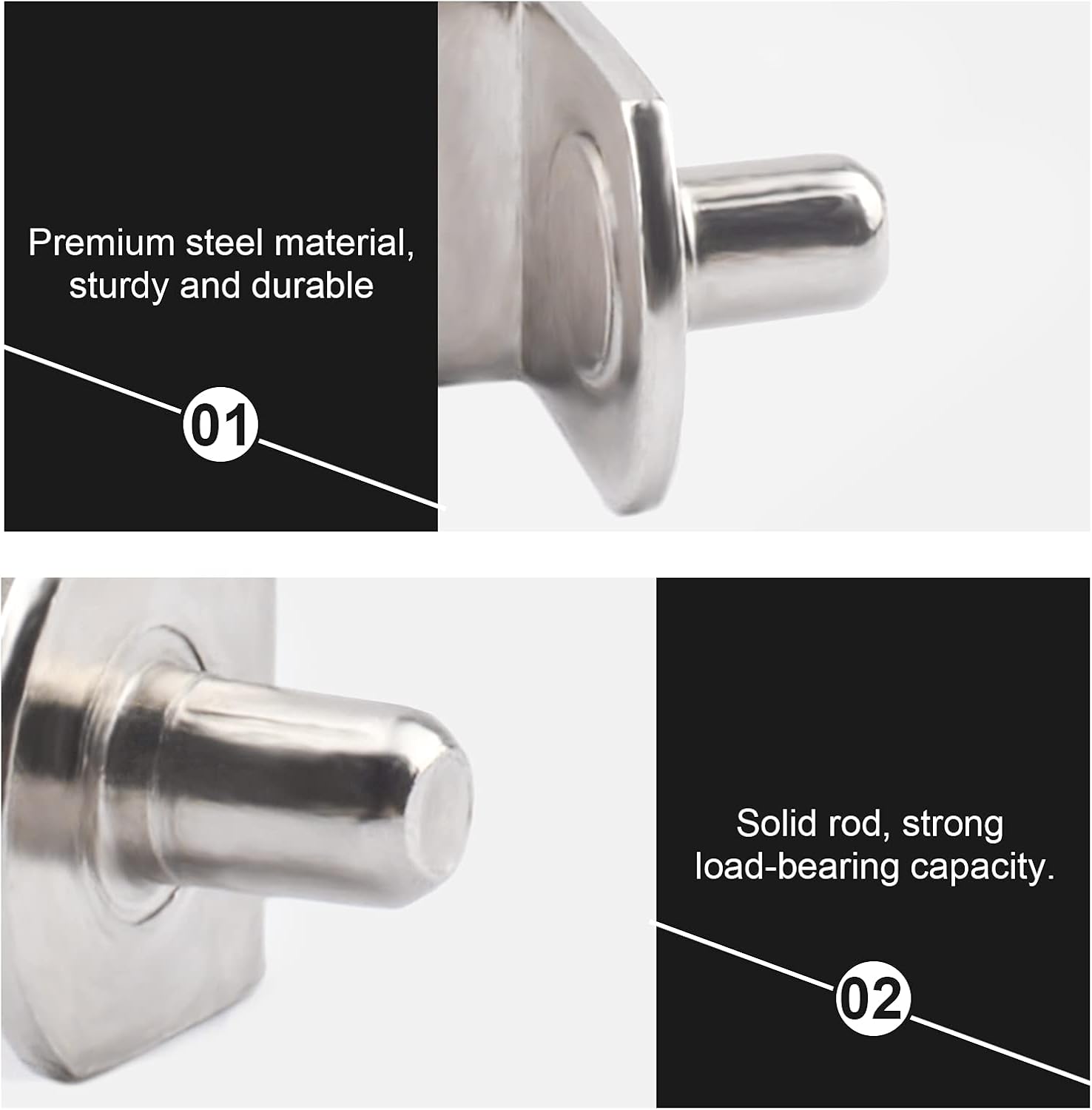 INCREWAY Shelf Support, 50 Pack 5mm L-Shaped Support Metal Bracket Style Shelf Pegs Pins with Hole for Furniture Cabinet Kitchen Bookcase - Silver Tone(5 x 8mm)