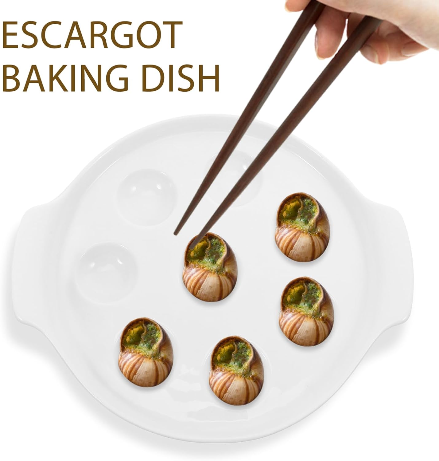 ABOOFAN Ceramic Escargot Baking Dish Oven Safe Snail Plate with Dual Handles Groove Design for Shells and Sauce French Style Bakeware for Seafood Mushrooms Home or Restaurant