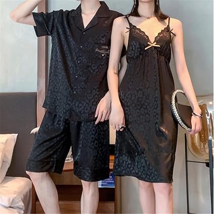 Amazon Co Jp Zyzmh バックレスの女性の薄いカップルパジャマアイスシルクメンズショートスリーブサスペンダーセクシーなナイトドレス Color A Size Men Xl Code ファッション