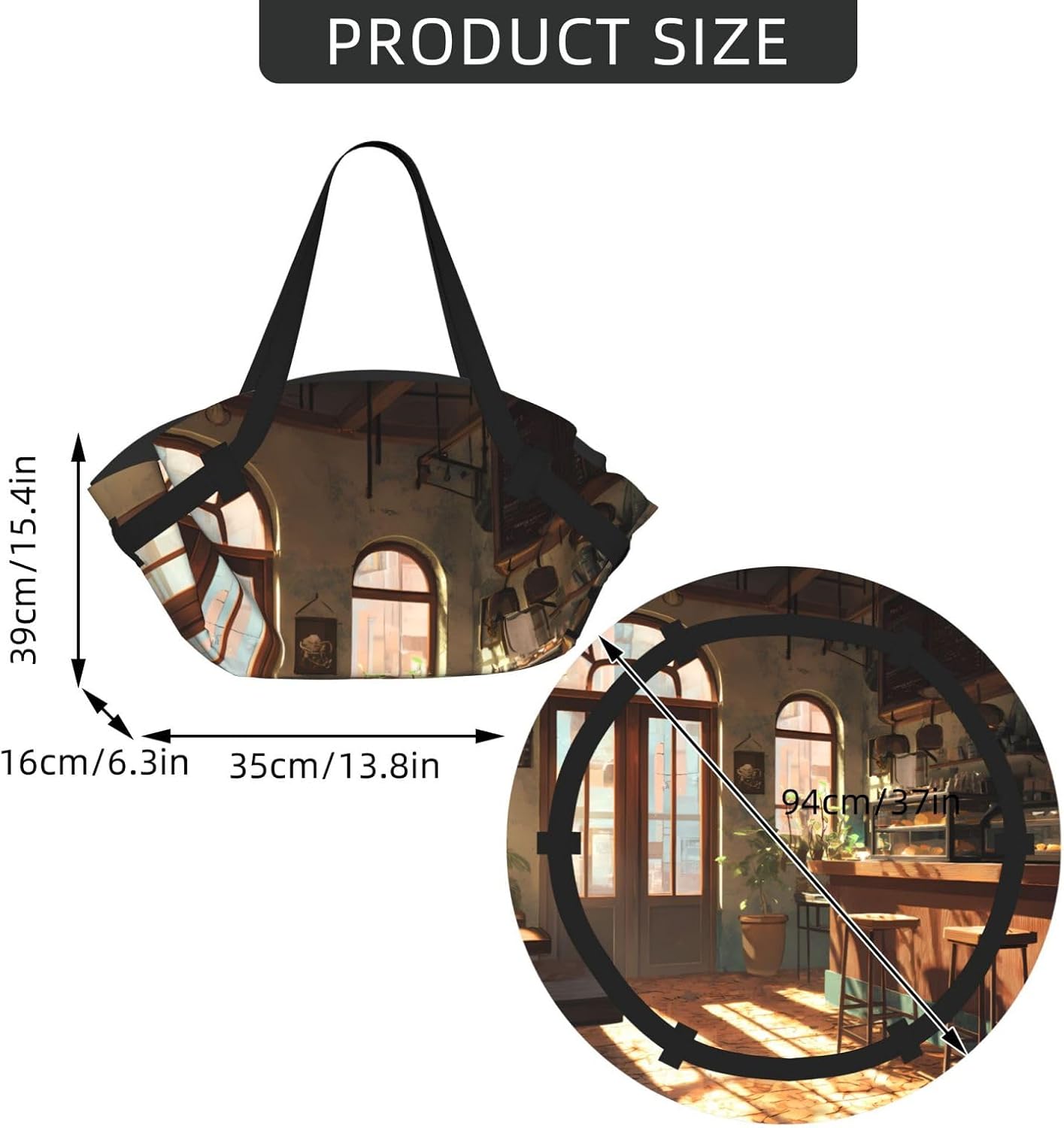 Foldable Camping Bag for Outdoor Picnic Beach Use Comfortable Light with Unique Exquisite Neat Coffee Shop Print