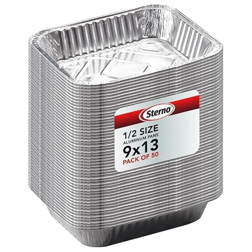 Sterno Aluminum Pans Half Size, 9x13, Disposable Foil Tray for Baking, Roasting, Chafing, & Steming (50pcs)