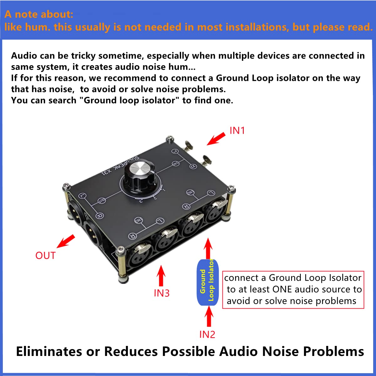 X31 XLR Balanced Cable Switch Signal Sources selector 3 in 1 Out Audio switcher Splitter Box