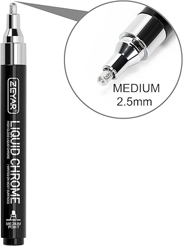 Miniatura 2 de ZEYAR Marcador de pintura de cromo líquido, bolígrafo plateado brillante para superficies lisas, efectos de visualización de alto brillo, punta