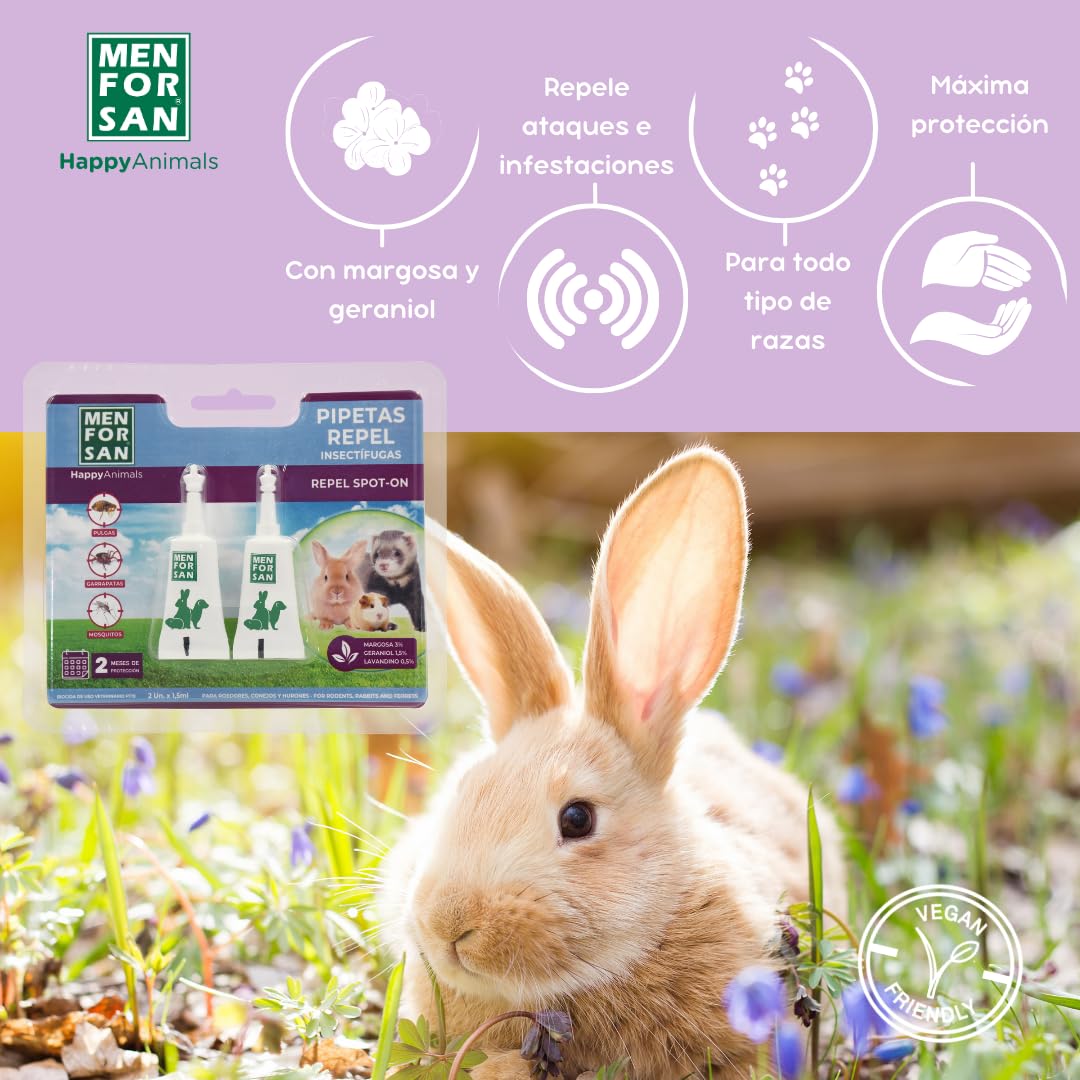 MENFORSAN Pipetas Anti-Insectos para roedores, Conejos y Hurones, con Margosa, geraniol y lavandino - Blister con 2 Unidades - 4