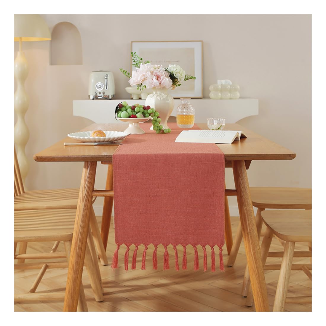 NIUSABOU Kitchen Dining TableDecoration, Solid Color Table Runner With Fringe, Coffee Cover, Multicolor, 33x(92-275) cm(Orange,33x153cm(12.9x60.2in))