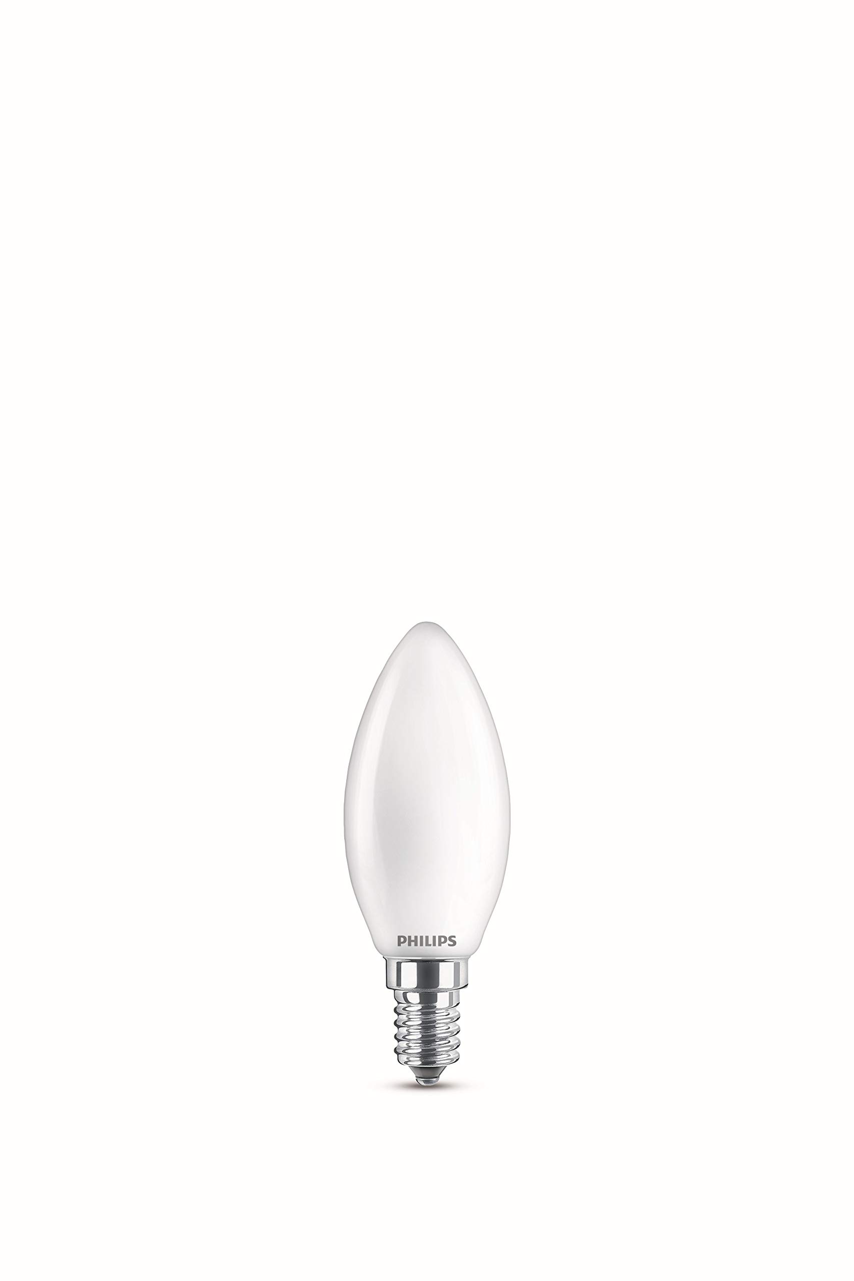 Philips LED Premium Classic Frosted B35 Candle Light Bulb 2 Pack [E14 Small Edison Screw] 4.3W- 40W Equivalent, Warm White (2700K), Non-Dimmable.