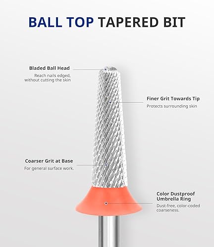 Miniatura 4 de AIRSEE Broca de uñas acrílicas de carburo de tungsteno Efile Máquina de archivo eléctrico Punta de cabeza para manicura, arte de pulido, quitar gel