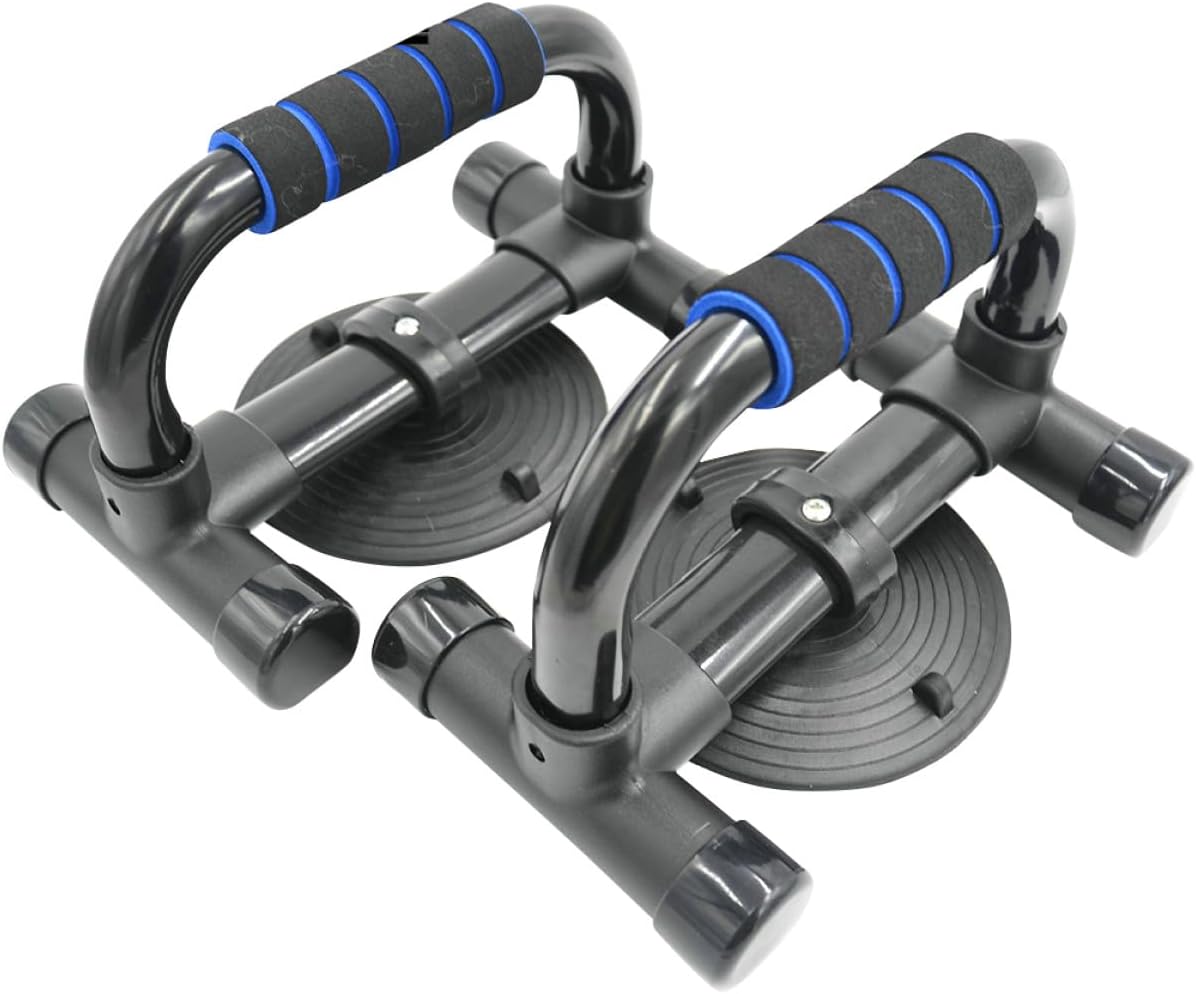 Balacoo H-type Push up Bars with Suction Cup, Non-slip Grip Fitness Stands for Body Building and Crunches, Blue Cotton Sleeve Workout Equipment for Home Strength Training