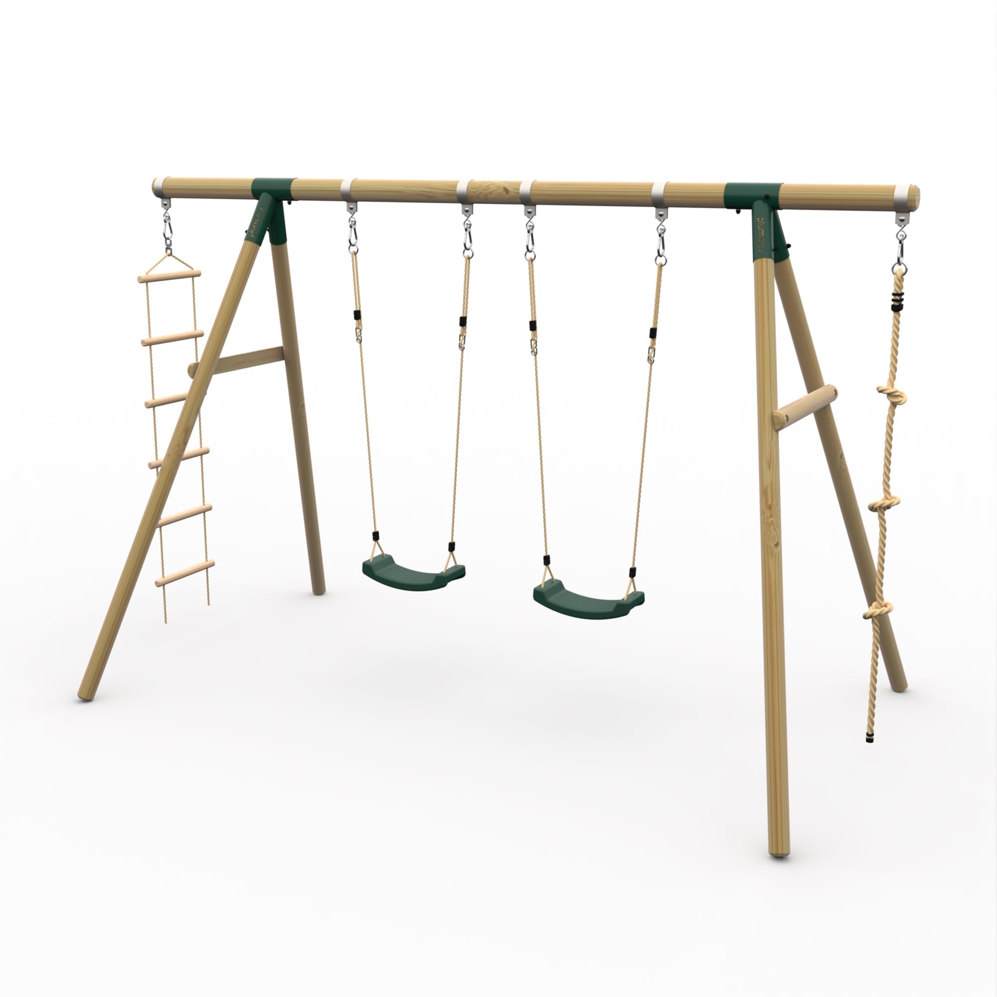 Plum Play Kids Outdoor Wooden Round Pole Swings with Ground Anchors Included - Suitable for up to 50kg per accessory - Up to 5 year Warranty (Quad Green Gibbon)