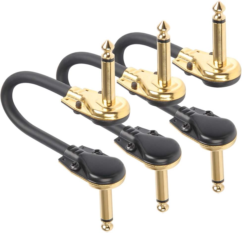 TIMESETL 6 Pack 6 Inch Guitar Patch Cable Ultra Quiet Instrument Effect Pedal Patch Cords 1/4 inch Right Angle Low Profile Pancake Design