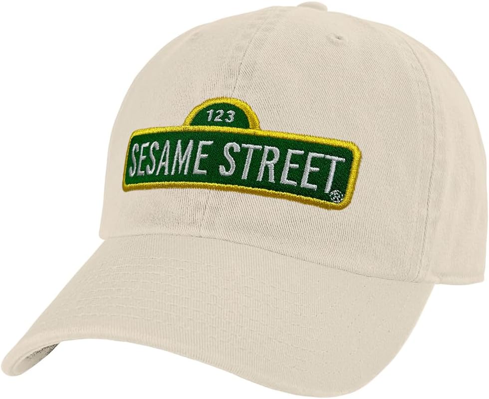 Popfunk Official Sesame Street Logo Dad Hat - The U18 Adjustable Relaxed-Fit Cap - Unisex for Men and Women, Cream