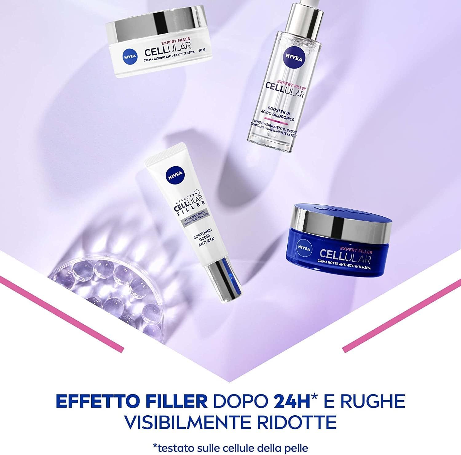 NIVEA CELLULAR EXPERT FILLER Crema Notte Anti-Età Intensiva SPF 15 50ml, Crema viso antirughe rassodante, Crema viso Acido Ialuronico e Acido Folico Puro, Crema viso notte anti-age