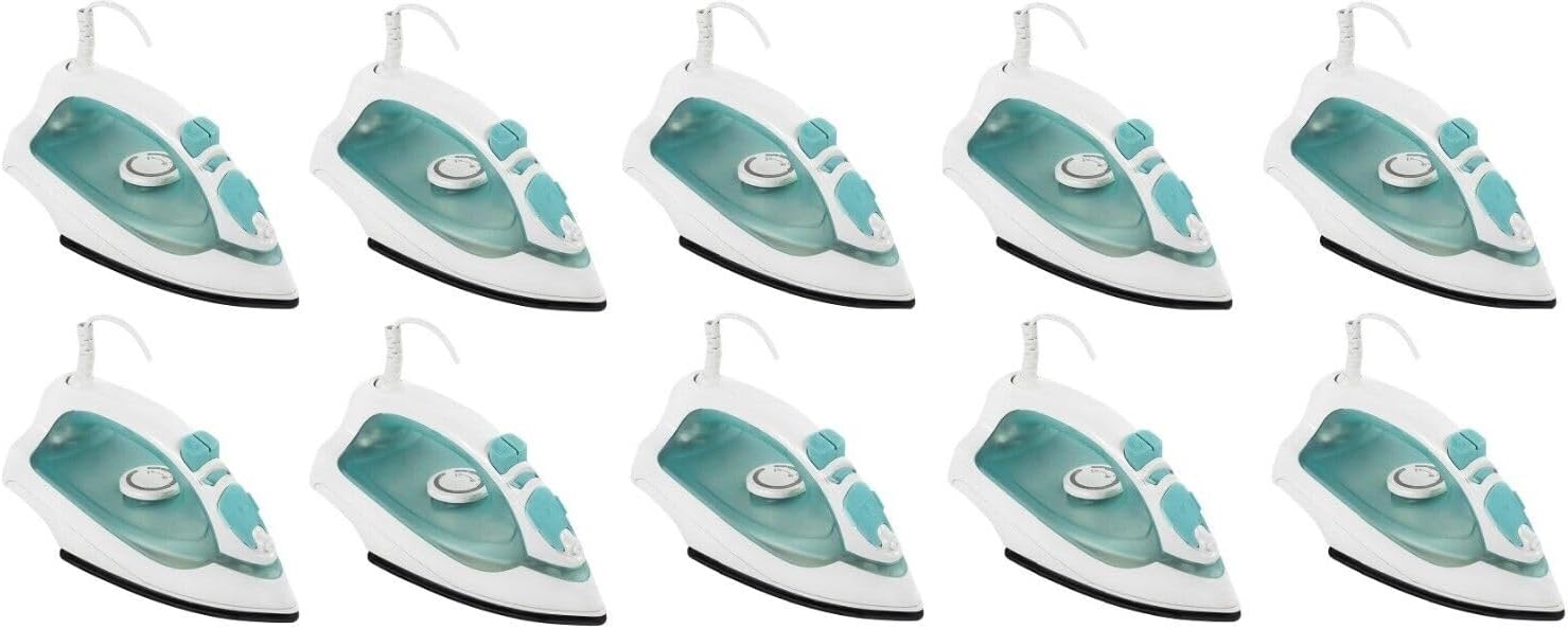 VETTA 1,200-Watt Nonstick Steam Iron, Adjustable Thermostat, Steam, Spray, Dry Functions, 160 ml Water Tank, Self-cleaning, Long 8 ft. Rotating Power Cable, White (10)