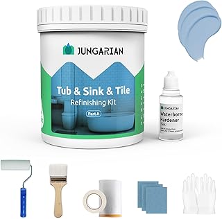 Jungarian Tub and Tile Refinishing Kit 35oz with Tools, Low Odor DIY Bathroom Paint Sink Tub Countertop Tile Shower Paint for Bathroom Kitchen Porcelain Fiberglass, Semi-Gloss Sky Blue
