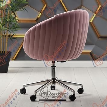 İstiridye Çalışma Koltuğu (Krom Ayak, Pembe Kumaş)
