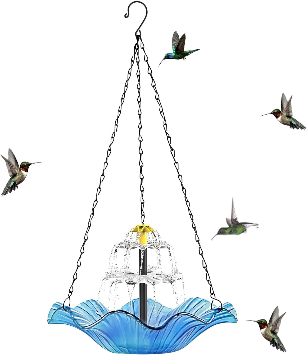 Hanging Bird Bath - Bird Bath Bowl with Solar Fountain Pump - Deck Mount Metal Bird Bath Bowl Powered by Water Fountain Pump for Outdoor Garden - Solar Powered Bird Bath Fountain