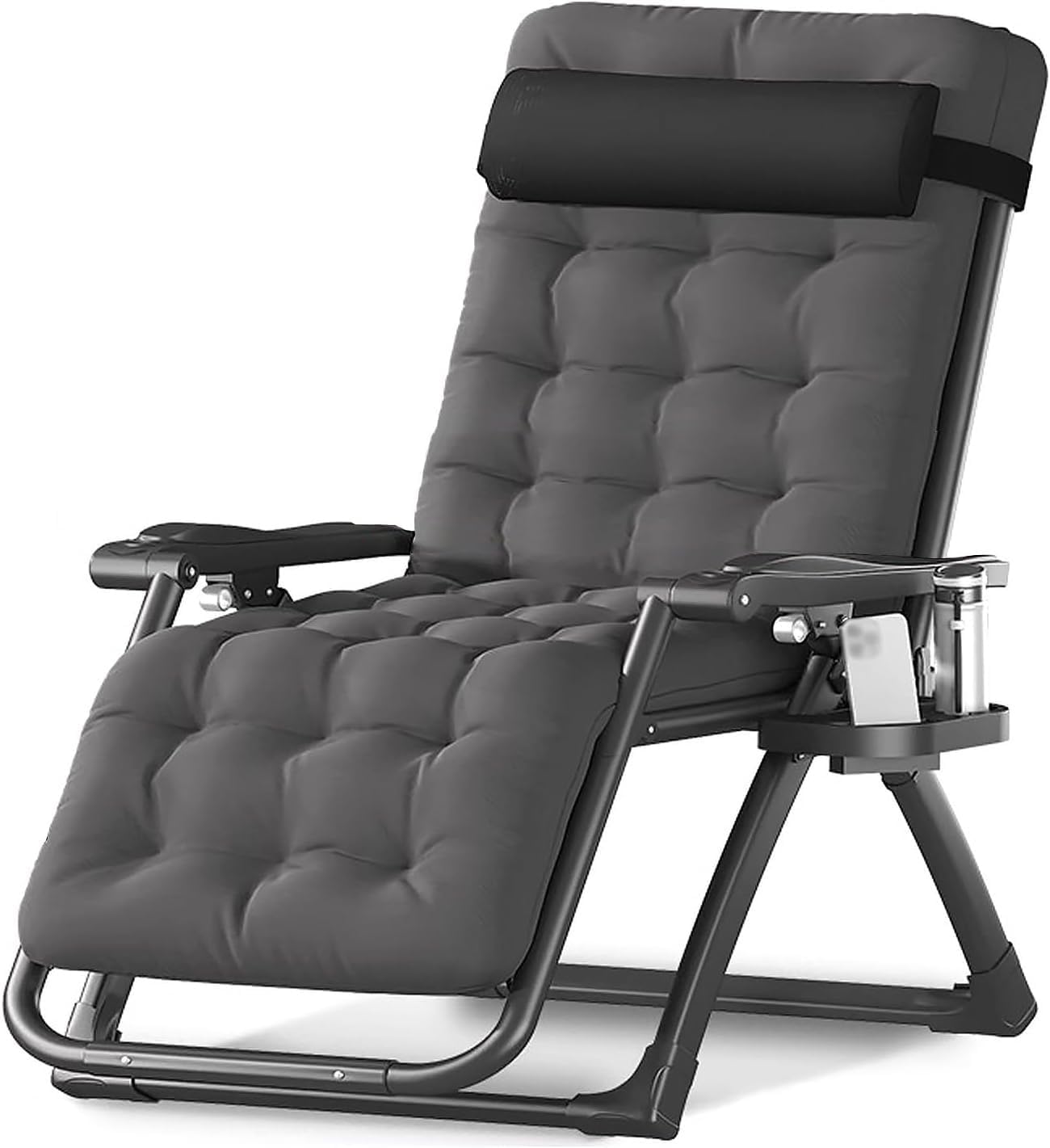 Extra Wide Zero Gravity Recliner Chair with Removable Cushion & Tray Folding Outdoor Indoor(Black)