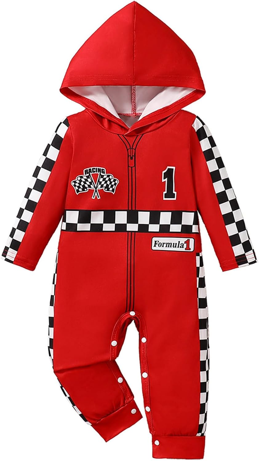 Baby Boy 1st Birthday Outfit One Year Old Birthday Clothes First Birthday Race Car Driver Hooded Romper