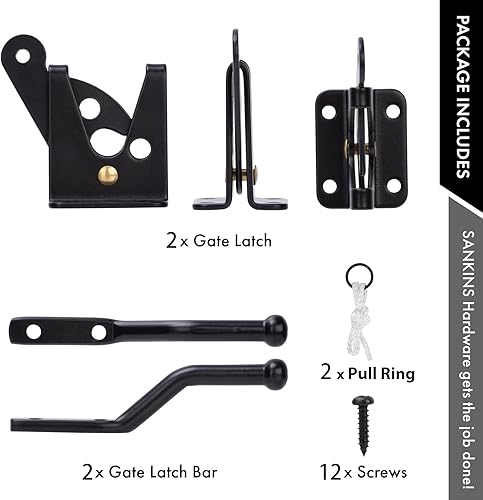 Miniatura 9 de SANKINS 2 piezas de pestillo de puerta de bloqueo automático de gravedad para puerta de valla de madera, pestillos de puerta, acero, negro