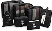 Kit Organizador de Mala 7 Peças Impermeável Organizador de Bagagem para Roupas Sapatos e Cosméticos Necessaire de Viagem Dobrável Compacta Alta Capacidade Multiuso Unissex para Viagens (PRETO)