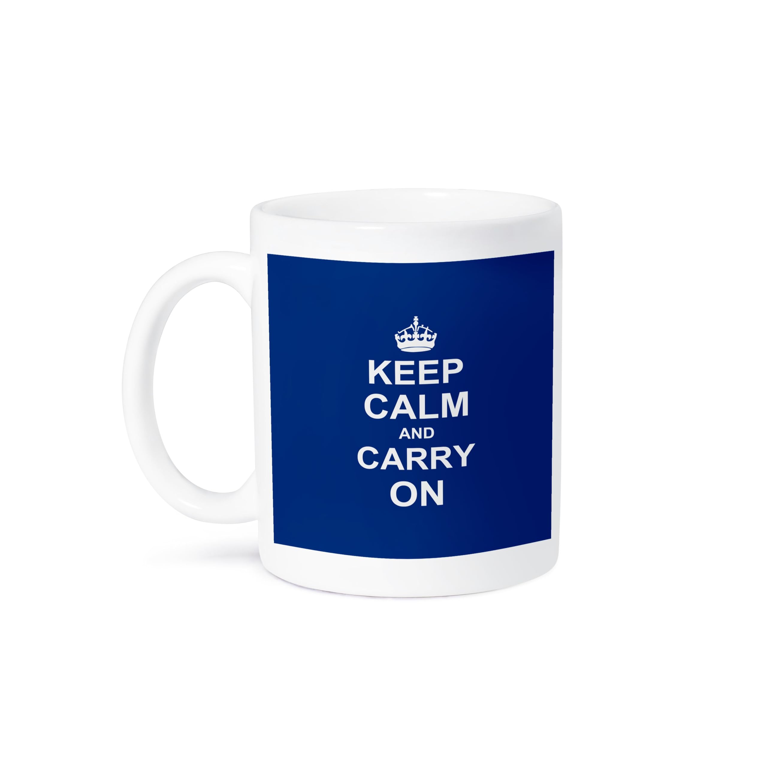 3dRose (mug_157690_1) Keep Calm and Carry On - white text on navy blue - crown - motivational fun funny humor humorous - Ceramic Mug, 11-ounce