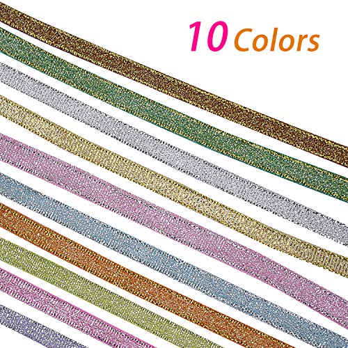 Livder 10 Rolls 1/4 Inch Width Metallic Glitter Ribbons For Holiday Wedding Birthday Party Decoration Gift Wrapping (10 Colors) #TOP4