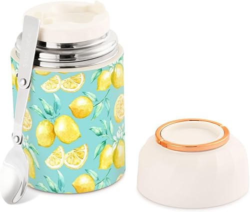 Miniatura 1 de Tarro de comida de limón con cuchara de acero inoxidable aislado al vacío, recipiente de alimentos de 17 onzas para almuerzo