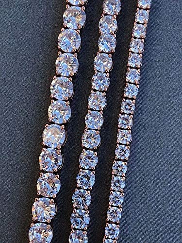 Harlembling Solid 925 Sterling Silver Men's Ladies Tennis Chain - Rose Gold Plated - 18-30" - 3Mm 4Mm 5Mm 6Mm - Iced Out Hip Hop Cz One Row Necklace - Real Solid Silver Chain (20, 3Mm) #TOP5