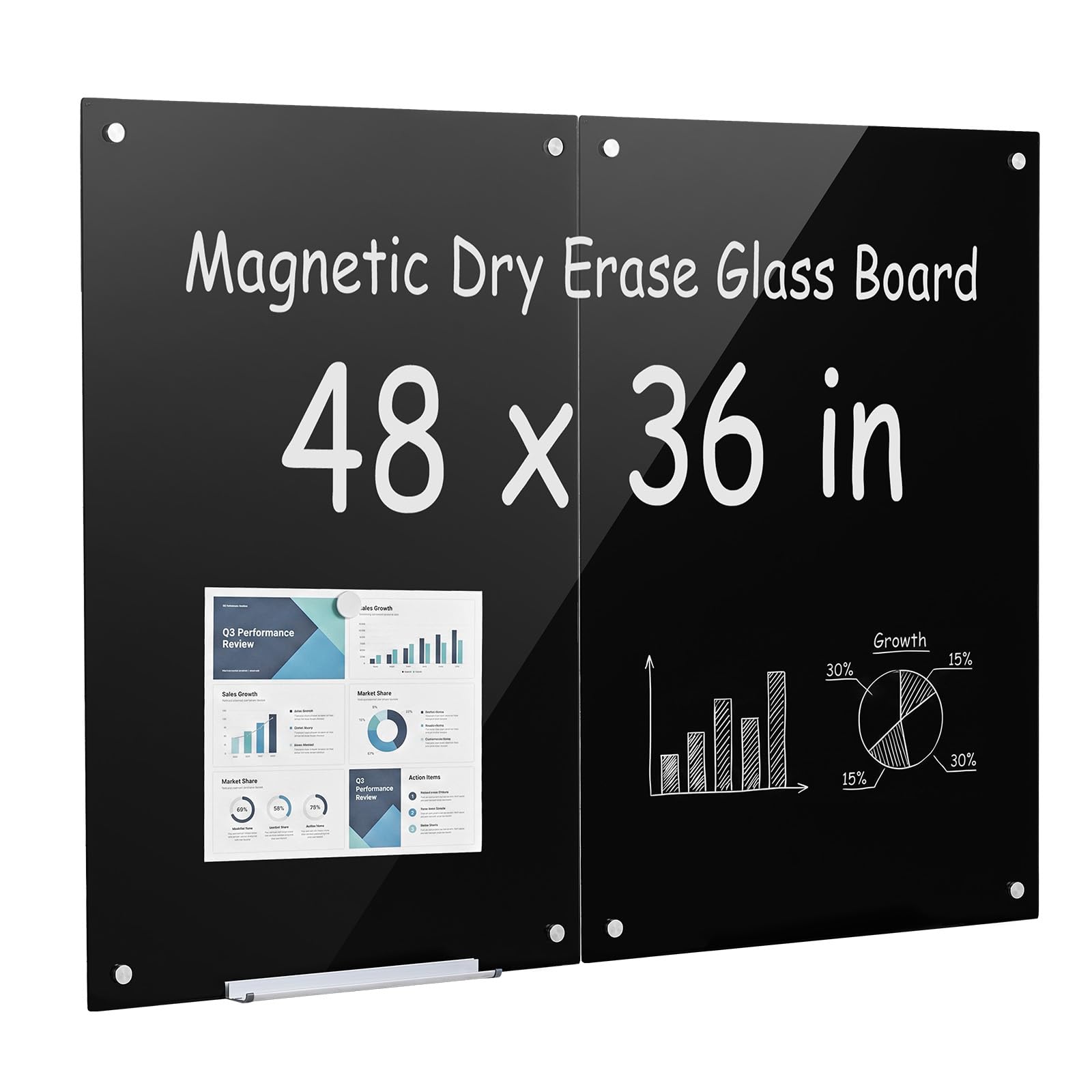 VEVOR Whiteboard Magnetisch 90x60 cm Wandtafel Magnettafel 2er-Pack Schwarz