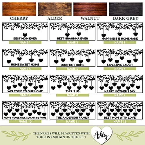 Personalized Family Tree W/Names For Mothers Day Gifts - 4 Colors 7X18In Customized Wood Signs Decor For Best Mom Ever Mother Gifts Custom Mommy Wooden Board Room Wall Art Decorations C1 #TOP1