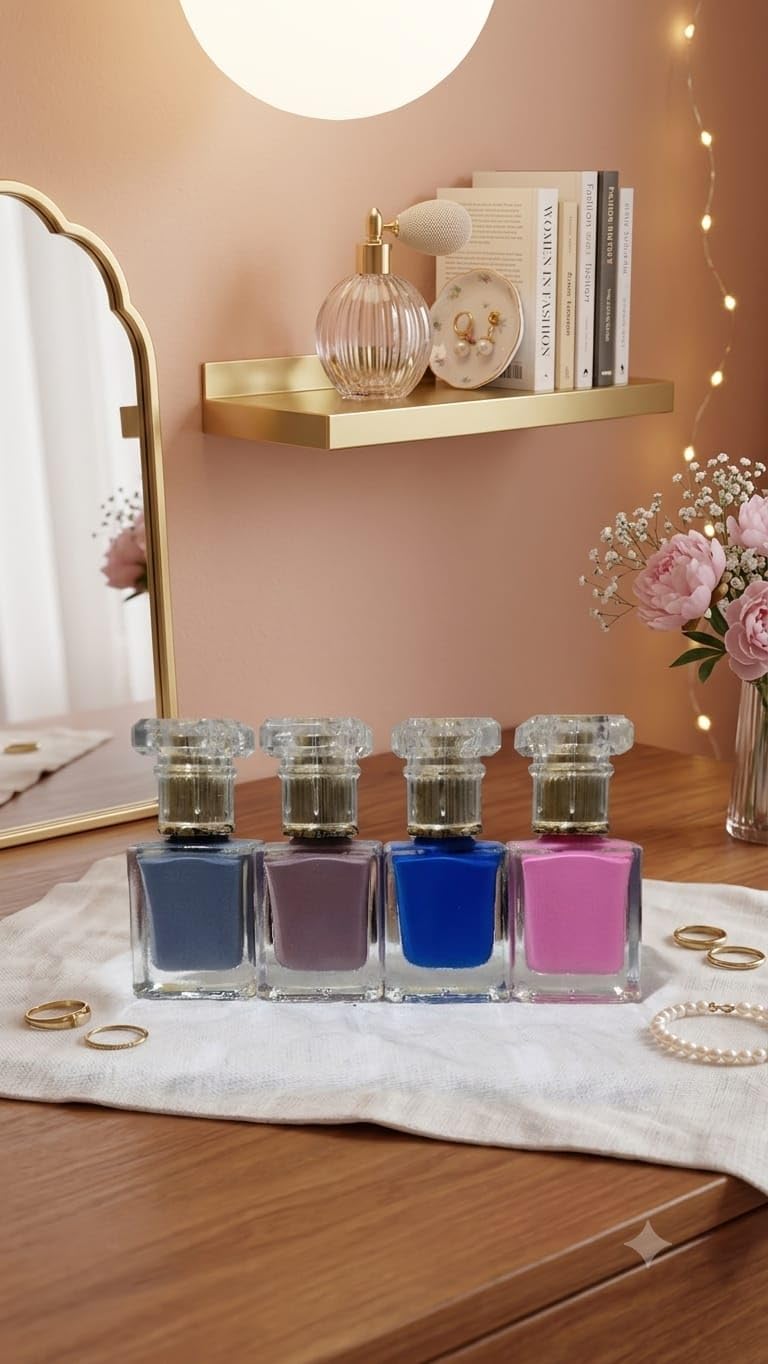 Pack of 4 Nail Polish Combo Set | Long Lasting Quick Dry Glossy Nail Paint | High Shine Smooth Finish | Midnight Dream, Vintage Mauve, Ocean Vibes & Bubblegum Blush | Nail Color Set for Women & Girls-image-20