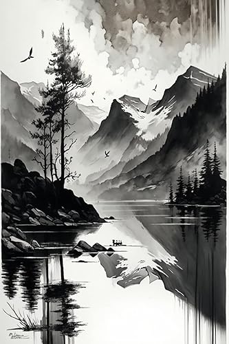 Miniatura 1 de Kits de pintura de diamantes en blanco y negro, pintura de pincel de paisaje, para principiantes, kit de manualidades de piedras preciosas de