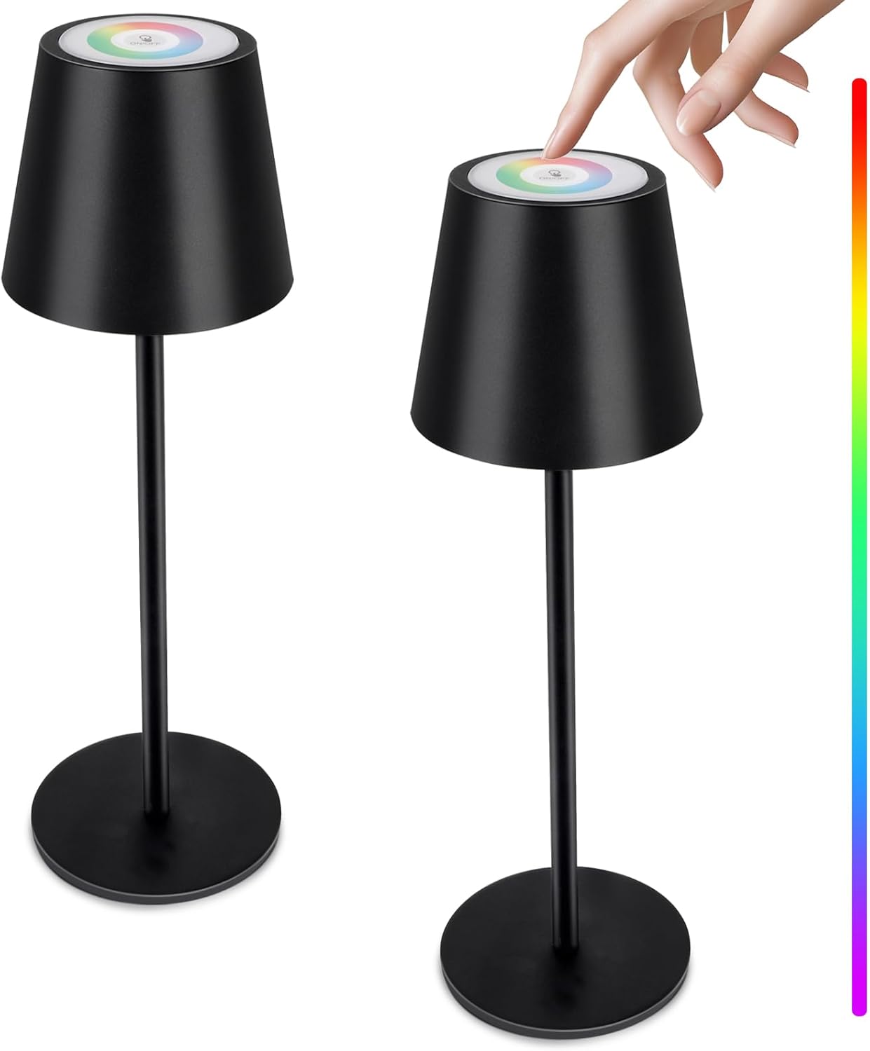 Energetic RGBW Cordless Table Lamp, LED Touch Desk Lamp Battery Powered, Dimmable, Type-C Charger, 3000K, for Restaurant/Bedroom/Bars/Party/Camping, Outdoor & Indoor, Water Resistance, Metal, 2 Pack