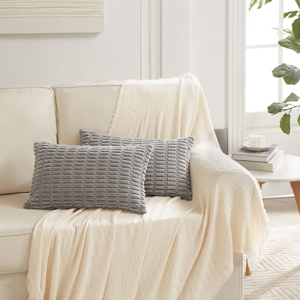 Fancy Homi - Juego de 4 fundas de cojín decorativas para salón, sofá y cama, estilo moderno, rústico y boho, decoración para el hogar, 61 x 30 cm, gris