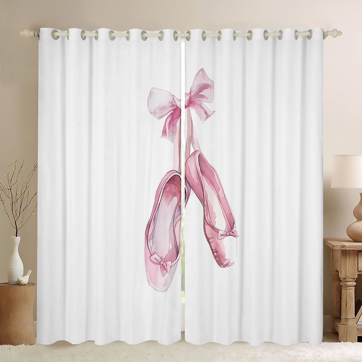 Ballet Shoes Window Curtains,Ballet Theme Curtain,Pink Shoes Window Drapes for Kid Teens Boys Young Man,Modern Bedroom Decorative,Dance Curtain,38Wx45L