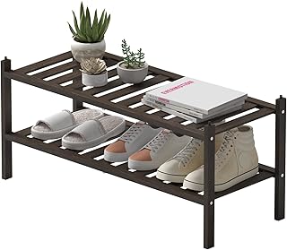 Shoe Rack, VERTORGAN 2 Tier Bamboo Shoe Shelf Storage Organizer for Entryway, Hallway, Closet and Living Room (Mocha)