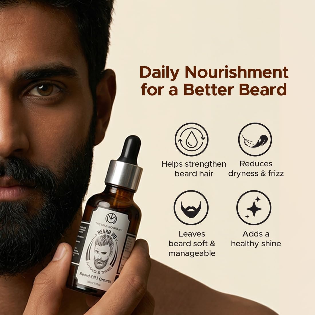 The Man Company 100% Natural Beard Oil - 50 ml with Almond & Thyme for Faster, Thicker & Longer Beard | Best Beard Growth Oil for Man, Nourishes & Strengthens Uneven Patchy Beard 4