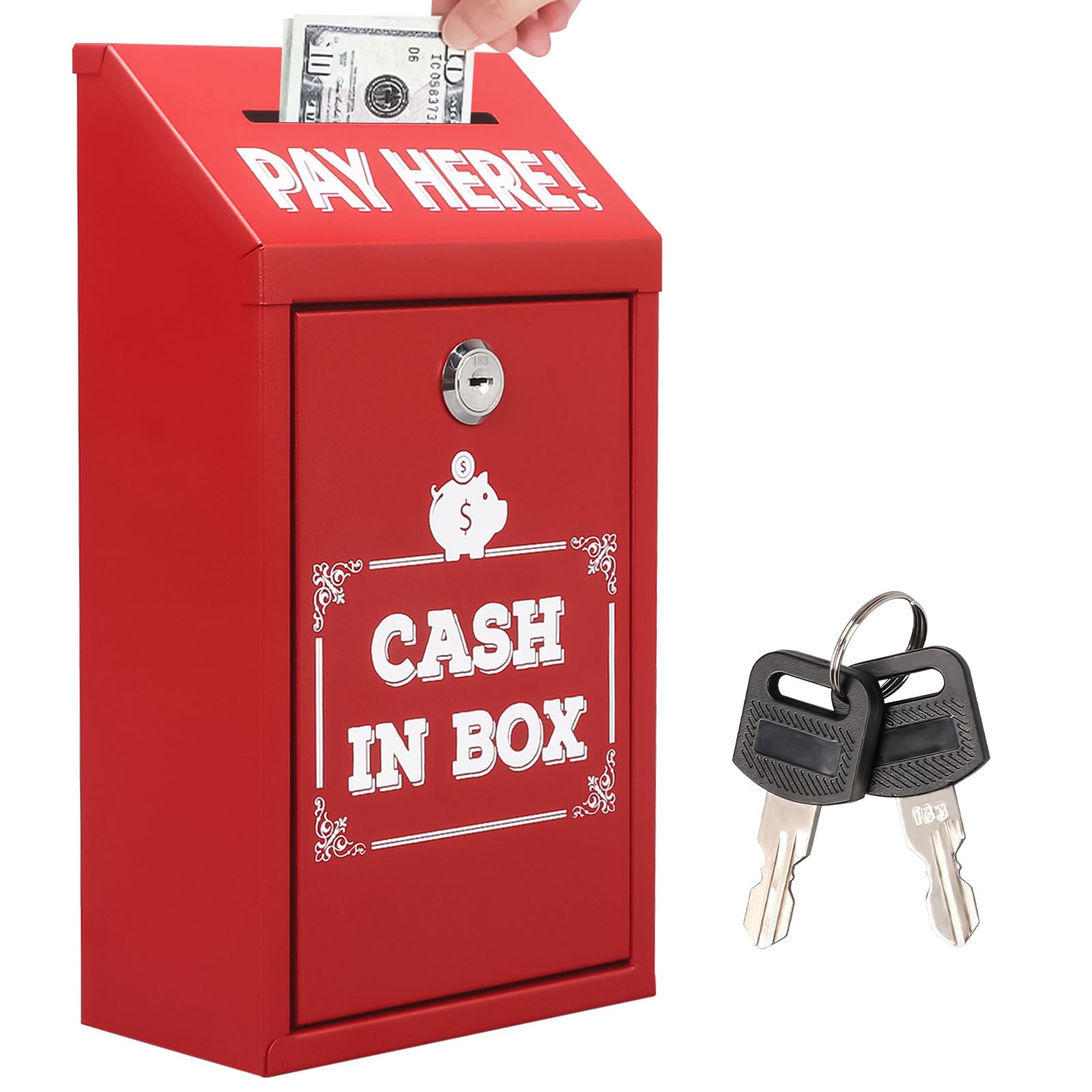 Metal Donation Box with Lock Slot,Safe Suggestion Box Charity Collection Box,Tip Jar Tip Box Cash Boxes with keys,Wall Mounted Ballot Box with Top Slot for Home Office and Business,10.2 x 5.7 x 3'' โ image 1