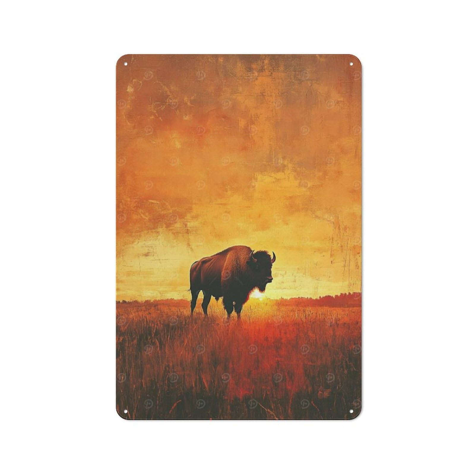 Junmoney Bison In Golden Field Vintage Metal Plaque 30X20cm For Kitchen Or Home Bar, For Vintage Wall Decor Fans, For Garage And Workshop Walls