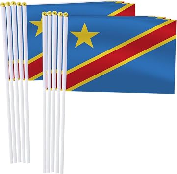 25 Pack Congo Handheld Small Flag,Mini Congolese Hand Held Miniature Stick Decor