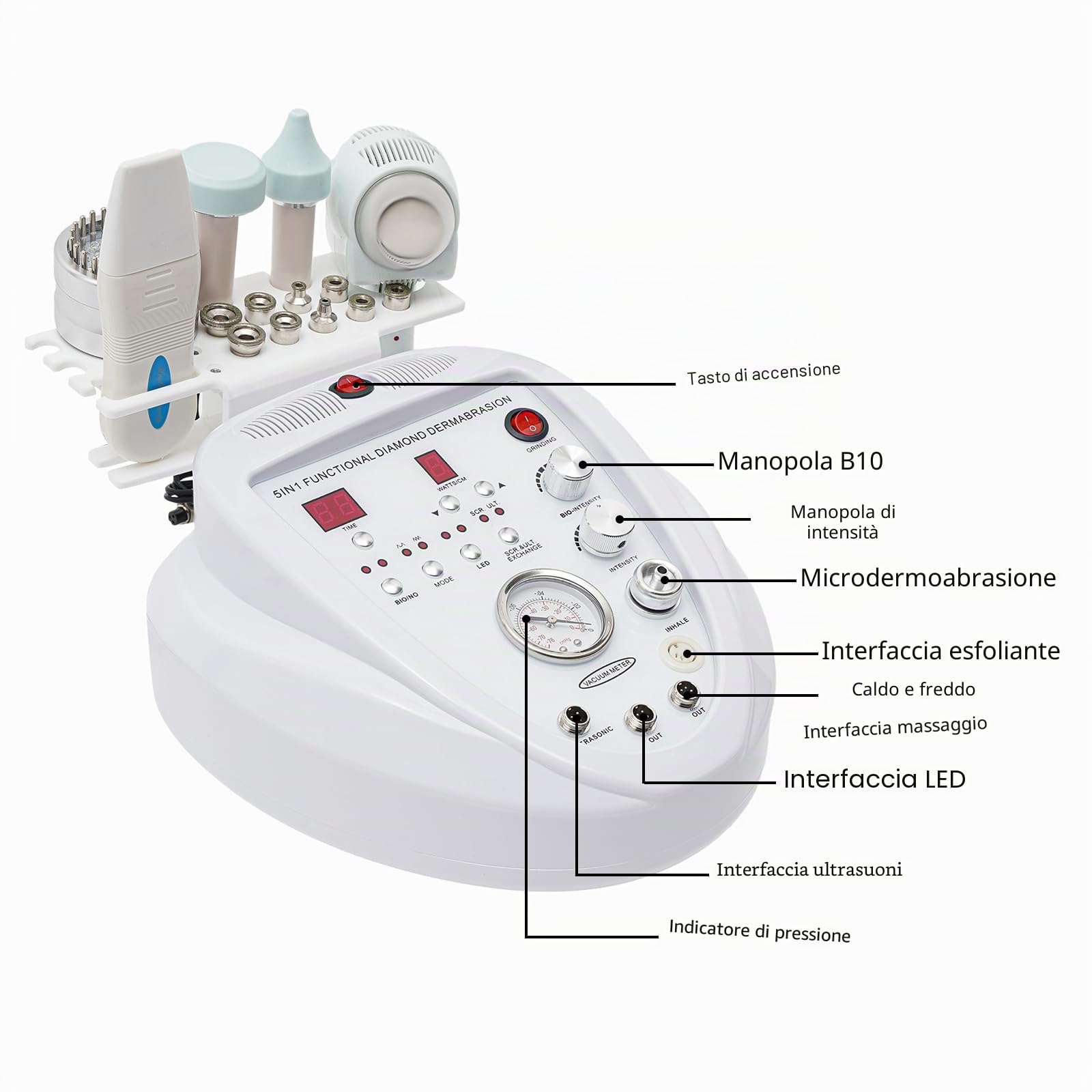Diamante Dermabrasion Macchina Professionale, 5 In1 Microdermoabrasion Dispositivo per la cura del viso, Attrezzature per ringiovanimento della pelle Acne Trattamento