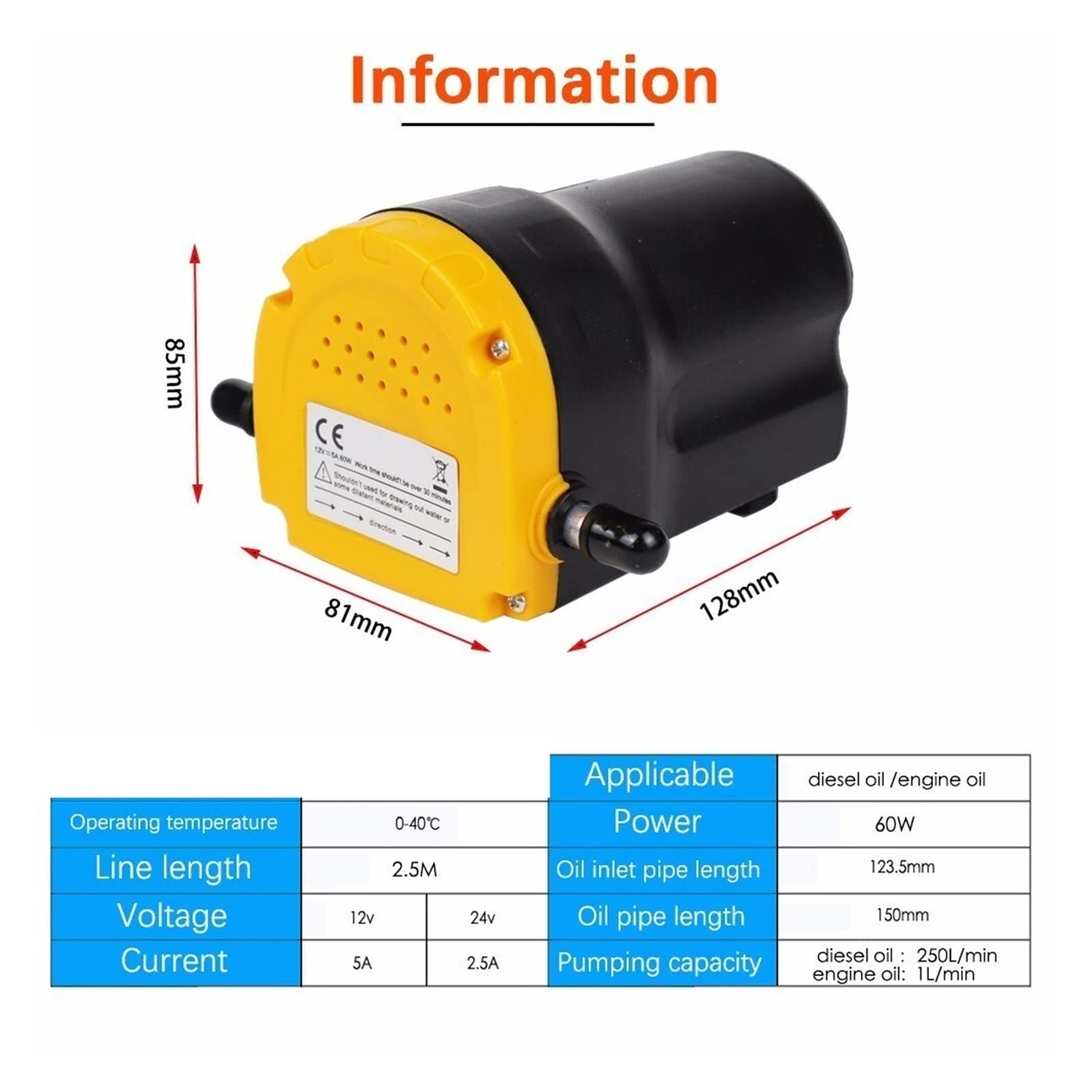 Bomba de succión de aceite 12V/24V 3~4L/Min motor eléctrico for combustible Fransfer, Extractor de drenaje de aceite de Motor for coche/barco/moto 12 V(12v)