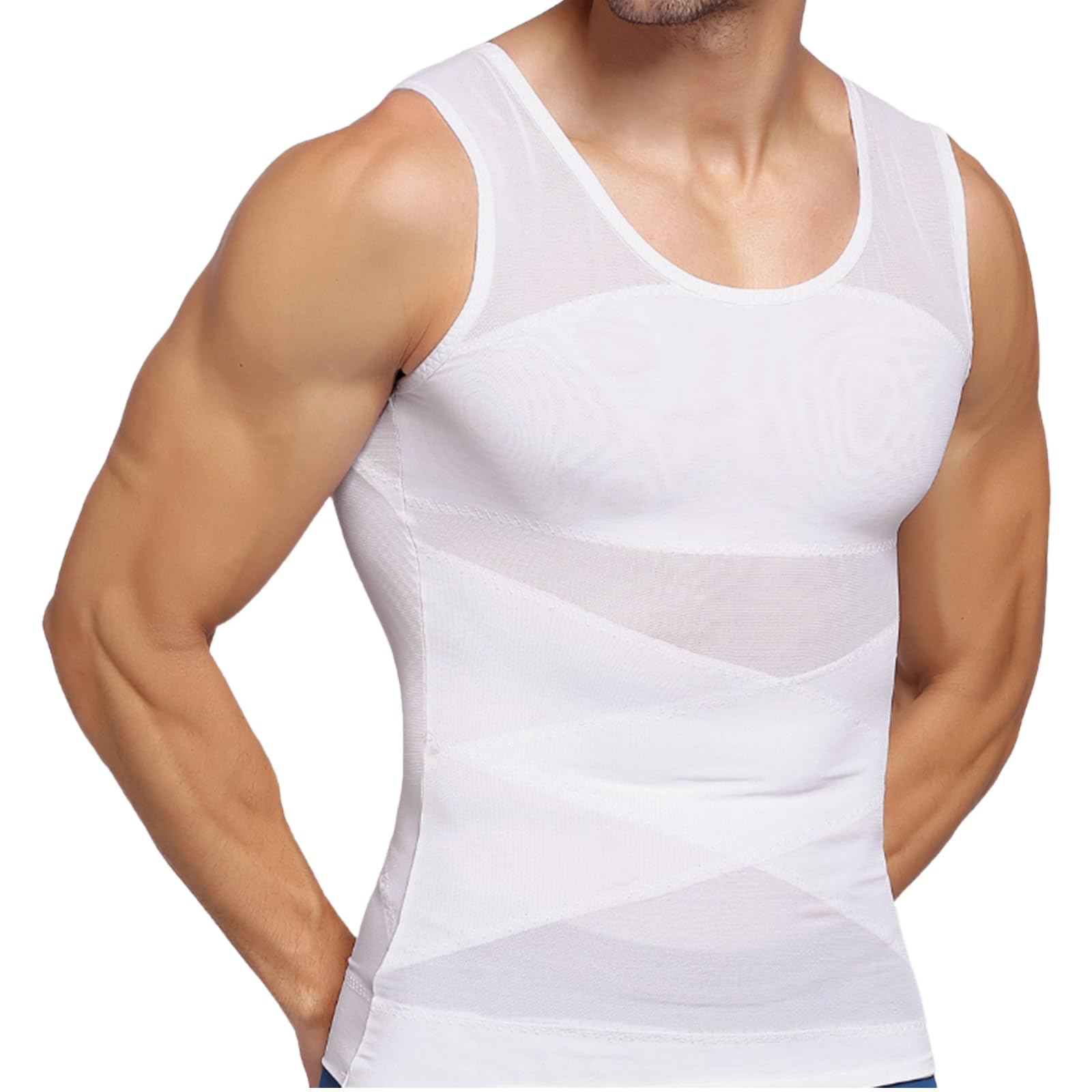 Chaleco de Compresión para Hombre, Faja Reductora, Camiseta Reductora de Compresión, Alta Elasticidad, Ideal para Gimnasio y Ejercicios de Fitness, Color Blanco