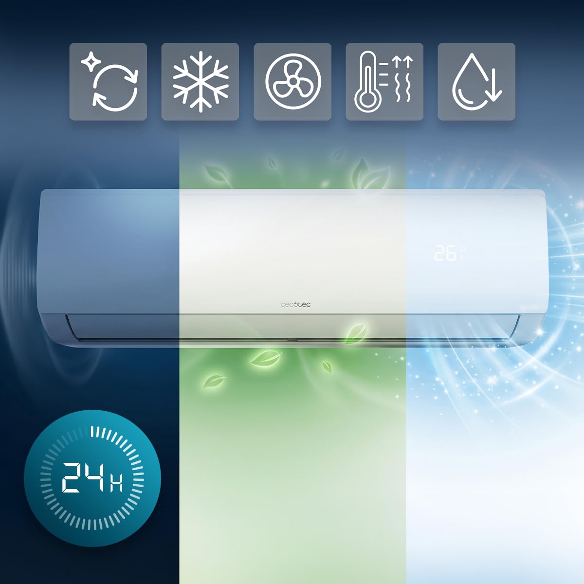 Cecotec Aria Condizionata Split AirClima 18000 Smartfresh. 18000 BTU, Motore DC, Pompa di calore, Telecomando, Display LED, Sistema Inverter, 5 modalità, 8 velocità, Copertura 35 m2