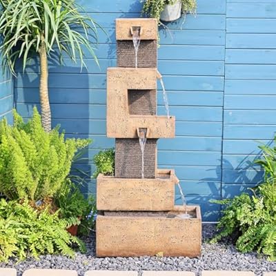 47.2" Garden Water Fountain Outdoor Large - 4 Tired Modern Indoor Outdoor Fountains and Waterfalls with LED Lights Pump for Garden Patio Backyard Porch Home Art Decor