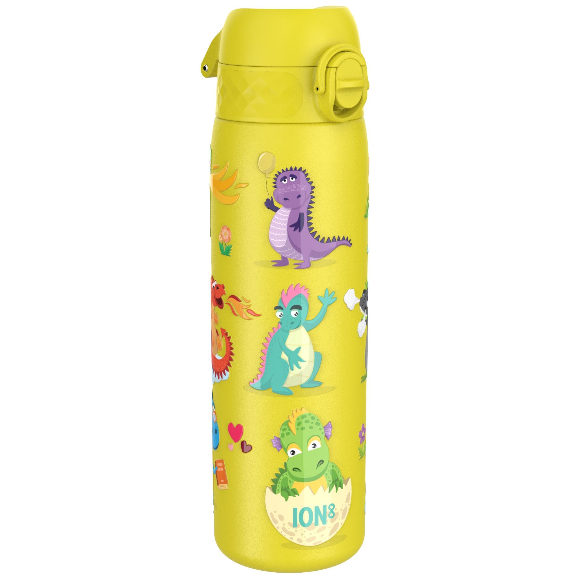 ION8 Vacuum Insulated Steel Water Bottle, 500 ml/17 oz, Leak Proof, Easy to Open, Secure Lock, Dishwasher Safe, Fits Cup Holders, Carry Handle, Scratch Resistant, Metal Water Bottle, Dragons